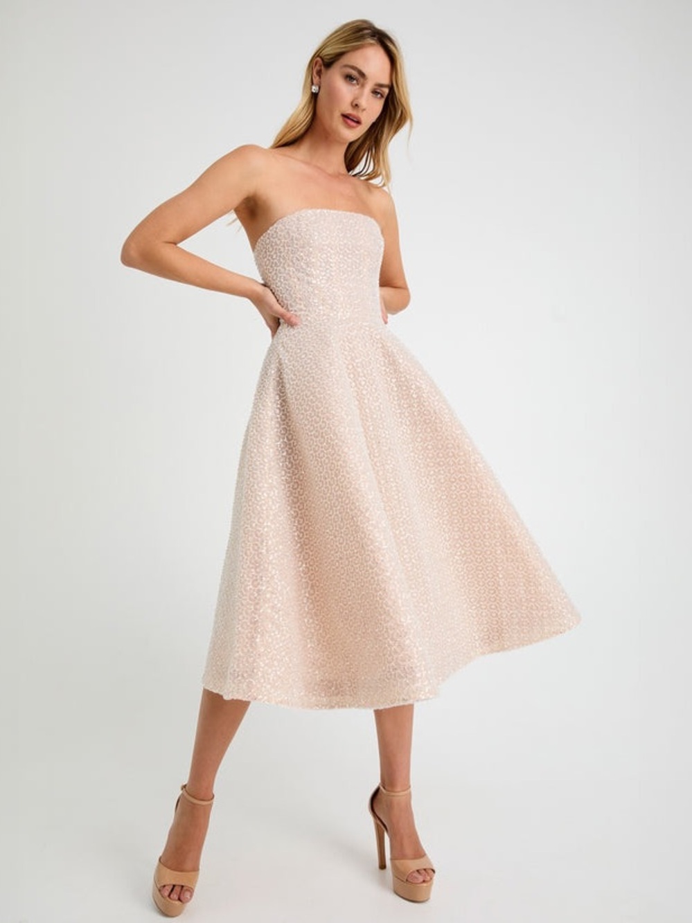 Helsi Vivi Strapless Beaded Midi Sheath Midi Dress in Ivory White Size XS NWT - Picture 2 of 9